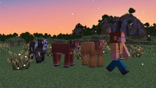 A player followed by three types of cow in Minecraft's latest update, which adds two cow variants.